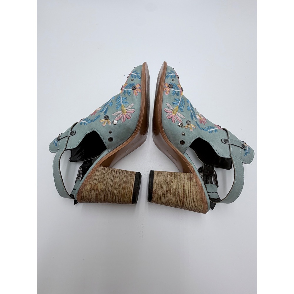 Floral Embroidered Western Ankle Booties Blue Studded Boho Fairycore Cowgirl Y2K - Picture 6 of 9